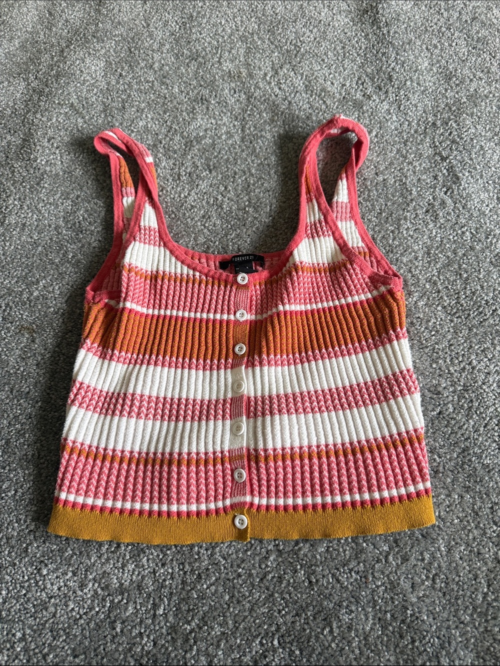 Forever 21 Pink, White, Rust & Mustard Striped Button Tank